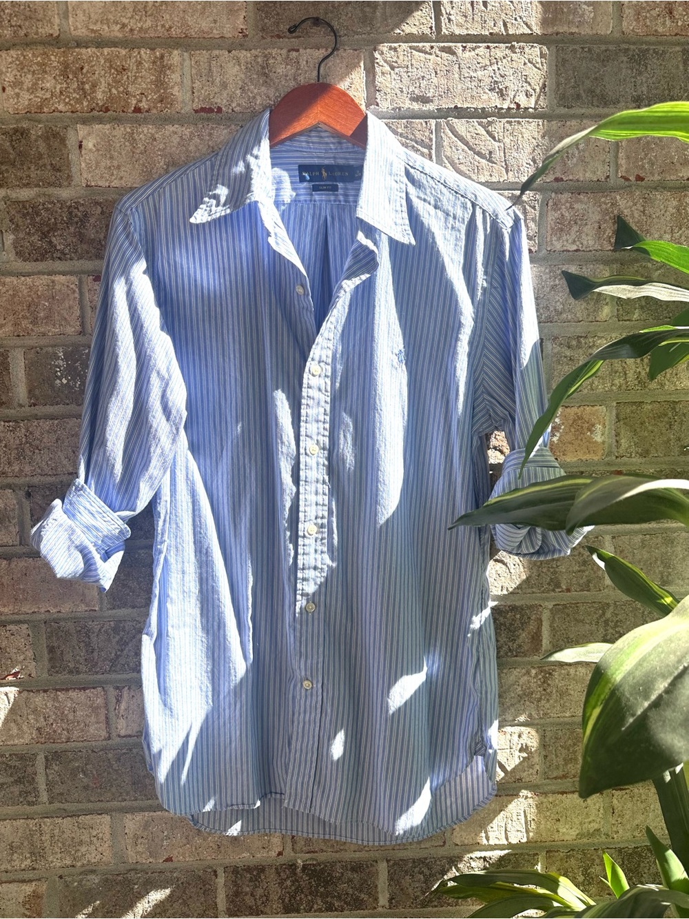 Preppy Corpcore Ralph Lauren Slim Fit Blue White Stripe Button-Down Shirt